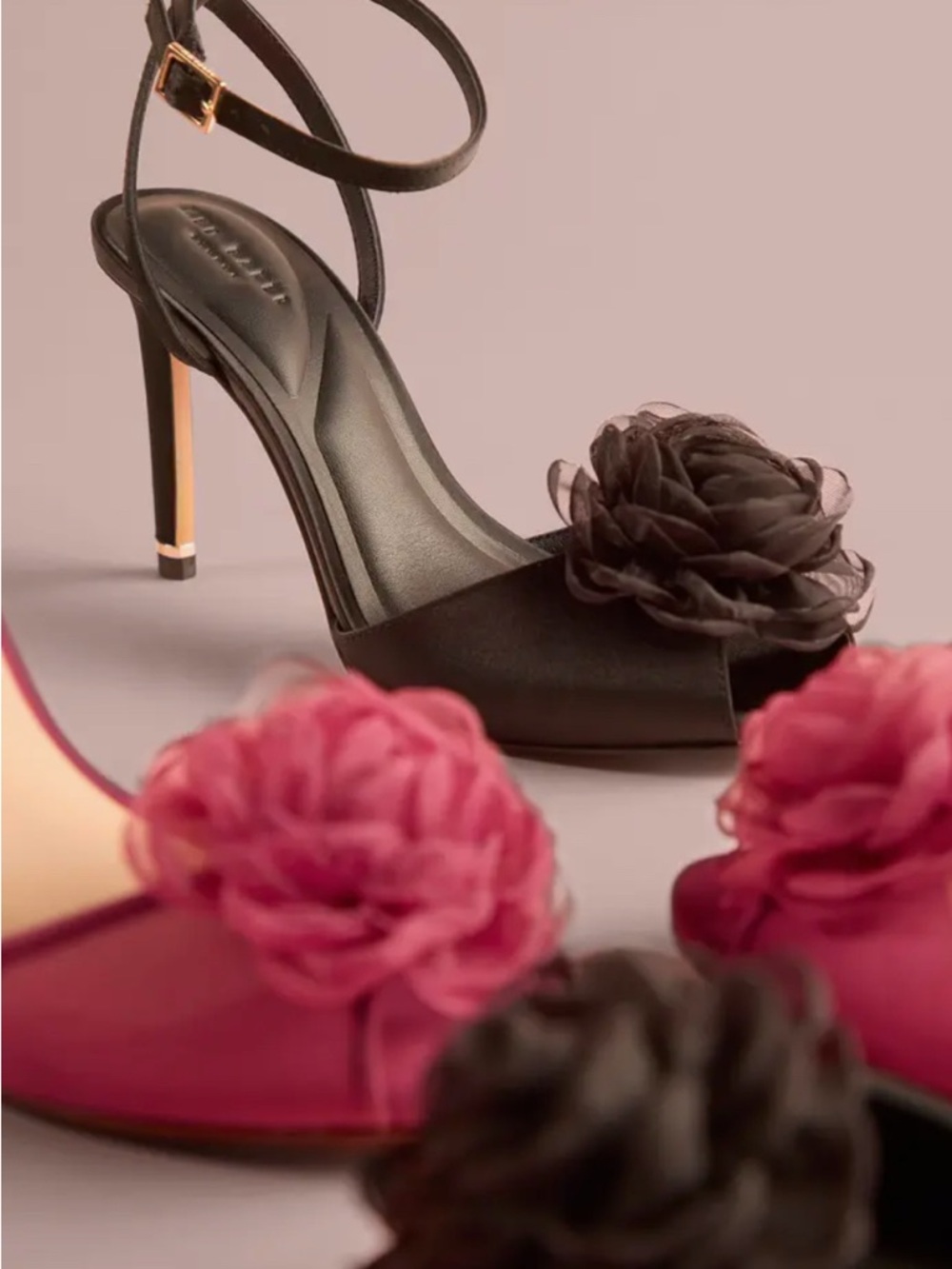 Ted Baker Black Peep-Toe Ankle-Strap Heels with Floral Accent - Picture 7 of 7